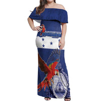 Honduras Independence Day Off Shoulder Maxi Dress Scarlet Macaw Flag Style - Wonder Print Shop
