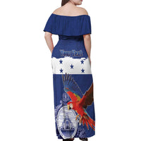 Honduras Independence Day Off Shoulder Maxi Dress Scarlet Macaw Flag Style - Wonder Print Shop