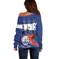 Honduras Independence Day Off Shoulder Sweater Scarlet Macaw Flag Style - Wonder Print Shop