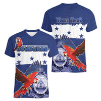 Honduras Independence Day Women V-Neck T-Shirt Scarlet Macaw Flag Style - Wonder Print Shop