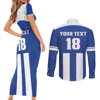 Custom Honduras Football Couples Matching Short Sleeve Bodycon Dress and Long Sleeve Button Shirt La H Go Champion - Wonder Print Shop