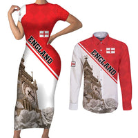Custom England Rose Couples Matching Short Sleeve Bodycon Dress and Long Sleeve Button Shirt With Big Ben - Wonder Print Shop
