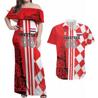 Custom Croatia Couples Matching Off Shoulder Maxi Dress and Hawaiian Shirt Checkerboard Hrvatska Simple Style - Wonder Print Shop