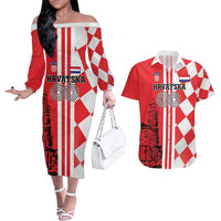 Custom Croatia Couples Matching Off The Shoulder Long Sleeve Dress and Hawaiian Shirt Checkerboard Hrvatska Simple Style - Wonder Print Shop