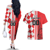 Custom Croatia Couples Matching Off The Shoulder Long Sleeve Dress and Hawaiian Shirt Checkerboard Hrvatska Simple Style - Wonder Print Shop