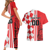 Custom Croatia Couples Matching Short Sleeve Bodycon Dress and Hawaiian Shirt Checkerboard Hrvatska Simple Style - Wonder Print Shop