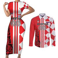Custom Croatia Couples Matching Short Sleeve Bodycon Dress and Long Sleeve Button Shirt Checkerboard Hrvatska Simple Style - Wonder Print Shop