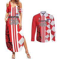 Custom Croatia Couples Matching Summer Maxi Dress and Long Sleeve Button Shirt Checkerboard Hrvatska Simple Style - Wonder Print Shop