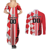 Custom Croatia Couples Matching Summer Maxi Dress and Long Sleeve Button Shirt Checkerboard Hrvatska Simple Style - Wonder Print Shop