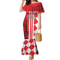 Custom Croatia Family Matching Mermaid Dress and Hawaiian Shirt Checkerboard Hrvatska Simple Style - Wonder Print Shop