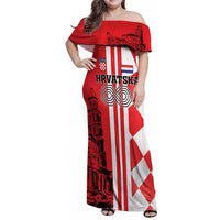 Custom Croatia Family Matching Off Shoulder Maxi Dress and Hawaiian Shirt Checkerboard Hrvatska Simple Style - Wonder Print Shop