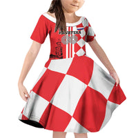 Custom Croatia Family Matching Off Shoulder Short Dress and Hawaiian Shirt Checkerboard Hrvatska Simple Style - Wonder Print Shop