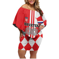Custom Croatia Family Matching Off Shoulder Short Dress and Hawaiian Shirt Checkerboard Hrvatska Simple Style - Wonder Print Shop