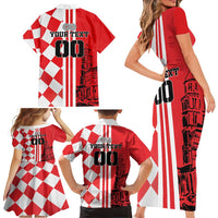Custom Croatia Family Matching Short Sleeve Bodycon Dress and Hawaiian Shirt Checkerboard Hrvatska Simple Style - Wonder Print Shop