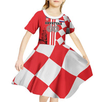 Custom Croatia Kid Short Sleeve Dress Checkerboard Hrvatska Simple Style - Wonder Print Shop