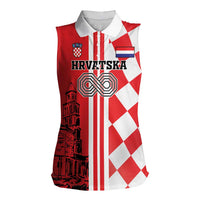 Custom Croatia Women Sleeveless Polo Shirt Checkerboard Hrvatska Simple Style - Wonder Print Shop