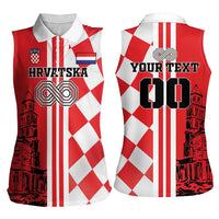 Custom Croatia Women Sleeveless Polo Shirt Checkerboard Hrvatska Simple Style - Wonder Print Shop