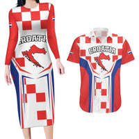 Custom Croatia Checkerboard Couples Matching Long Sleeve Bodycon Dress and Hawaiian Shirt Simple Style - Wonder Print Shop