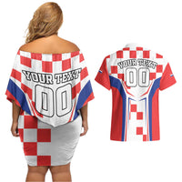 Custom Croatia Checkerboard Couples Matching Off Shoulder Short Dress and Hawaiian Shirt Simple Style - Wonder Print Shop
