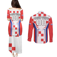 Custom Croatia Checkerboard Couples Matching Puletasi and Long Sleeve Button Shirt Simple Style - Wonder Print Shop