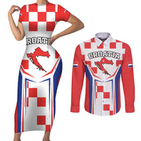 Custom Croatia Checkerboard Couples Matching Short Sleeve Bodycon Dress and Long Sleeve Button Shirt Simple Style - Wonder Print Shop
