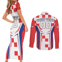 Custom Croatia Checkerboard Couples Matching Short Sleeve Bodycon Dress and Long Sleeve Button Shirt Simple Style - Wonder Print Shop