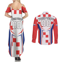 Custom Croatia Checkerboard Couples Matching Summer Maxi Dress and Long Sleeve Button Shirt Simple Style - Wonder Print Shop