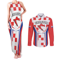 Custom Croatia Checkerboard Couples Matching Tank Maxi Dress and Long Sleeve Button Shirt Simple Style - Wonder Print Shop