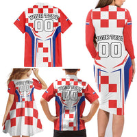 Custom Croatia Checkerboard Family Matching Long Sleeve Bodycon Dress and Hawaiian Shirt Simple Style - Wonder Print Shop
