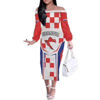 Custom Croatia Checkerboard Family Matching Off The Shoulder Long Sleeve Dress and Hawaiian Shirt Simple Style - Wonder Print Shop