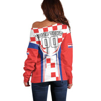 Custom Croatia Checkerboard Off Shoulder Sweater Simple Style - Wonder Print Shop