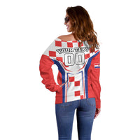 Custom Croatia Checkerboard Off Shoulder Sweater Simple Style - Wonder Print Shop