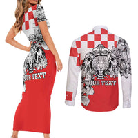 Personalized Croatia Leopard Heads Couples Matching Short Sleeve Bodycon Dress and Long Sleeve Button Shirt With Iris - Wonder Print Shop