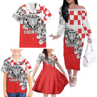 Personalized Croatia Leopard Heads Family Matching Off The Shoulder Long Sleeve Dress and Hawaiian Shirt With Iris - Wonder Print Shop