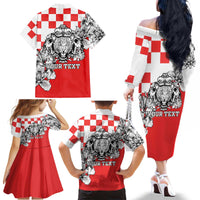 Personalized Croatia Leopard Heads Family Matching Off The Shoulder Long Sleeve Dress and Hawaiian Shirt With Iris - Wonder Print Shop