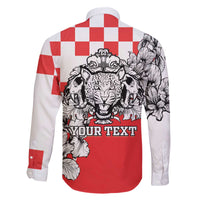 Personalized Croatia Leopard Heads Family Matching Off The Shoulder Long Sleeve Dress and Hawaiian Shirt With Iris - Wonder Print Shop