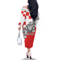 Personalized Croatia Leopard Heads Family Matching Off The Shoulder Long Sleeve Dress and Hawaiian Shirt With Iris - Wonder Print Shop