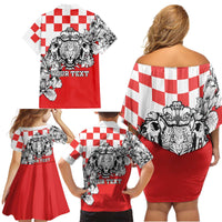 Personalized Croatia Leopard Heads Family Matching Off Shoulder Short Dress and Hawaiian Shirt With Iris - Wonder Print Shop