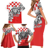 Personalized Croatia Leopard Heads Family Matching Short Sleeve Bodycon Dress and Hawaiian Shirt With Iris - Wonder Print Shop