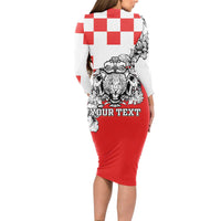 Personalized Croatia Leopard Heads Long Sleeve Bodycon Dress With Iris - Wonder Print Shop