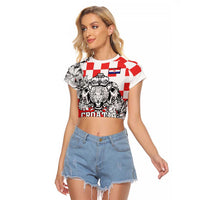 Personalized Croatia Leopard Heads Raglan Cropped T Shirt With Iris - Wonder Print Shop