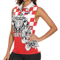 Personalized Croatia Leopard Heads Women Sleeveless Polo Shirt With Iris - Wonder Print Shop