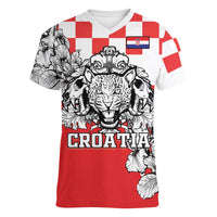 Personalized Croatia Leopard Heads Women V-Neck T-Shirt With Iris - Wonder Print Shop