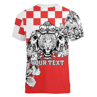 Personalized Croatia Leopard Heads Women V-Neck T-Shirt With Iris - Wonder Print Shop