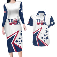 Custom USA Summer Sport 2024 Couples Matching Long Sleeve Bodycon Dress and Hawaiian Shirt Eiffel Tower 2024 - Wonder Print Shop