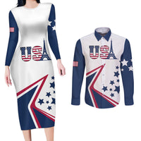 Custom USA Summer Sport 2024 Couples Matching Long Sleeve Bodycon Dress and Long Sleeve Button Shirt Eiffel Tower 2024 - Wonder Print Shop
