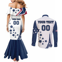 Custom USA Summer Sport 2024 Couples Matching Mermaid Dress and Long Sleeve Button Shirt Eiffel Tower 2024