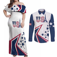 Custom USA Summer Sport 2024 Couples Matching Off Shoulder Maxi Dress and Long Sleeve Button Shirt Eiffel Tower 2024 - Wonder Print Shop