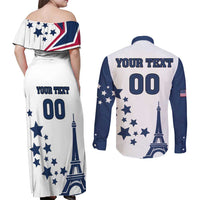 Custom USA Summer Sport 2024 Couples Matching Off Shoulder Maxi Dress and Long Sleeve Button Shirt Eiffel Tower 2024 - Wonder Print Shop