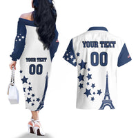 Custom USA Summer Sport 2024 Couples Matching Off The Shoulder Long Sleeve Dress and Hawaiian Shirt Eiffel Tower 2024 - Wonder Print Shop